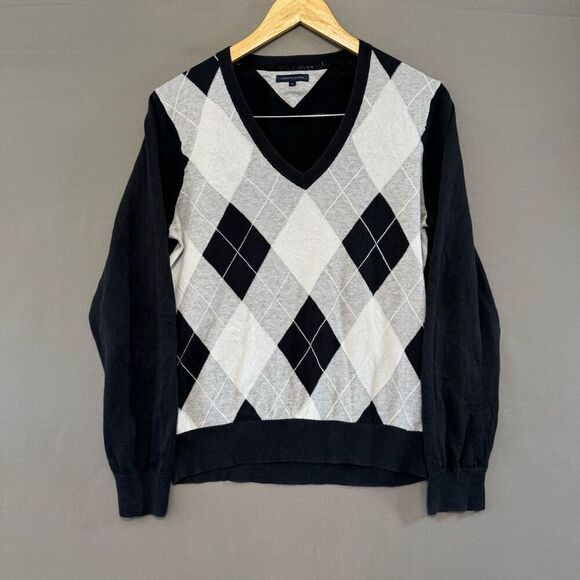 Tommy Hilfiger Women’s Diamond Graphic Sweater Golf Style Size XL V-Neck - Picture 1 of 16